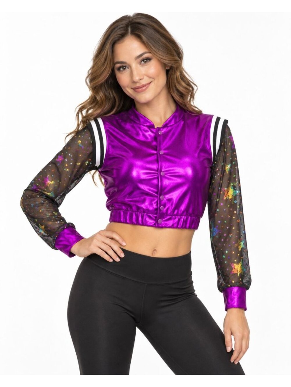 Weissman Costume Metallic Jacket Contrasting Sleeves with Stars, Small